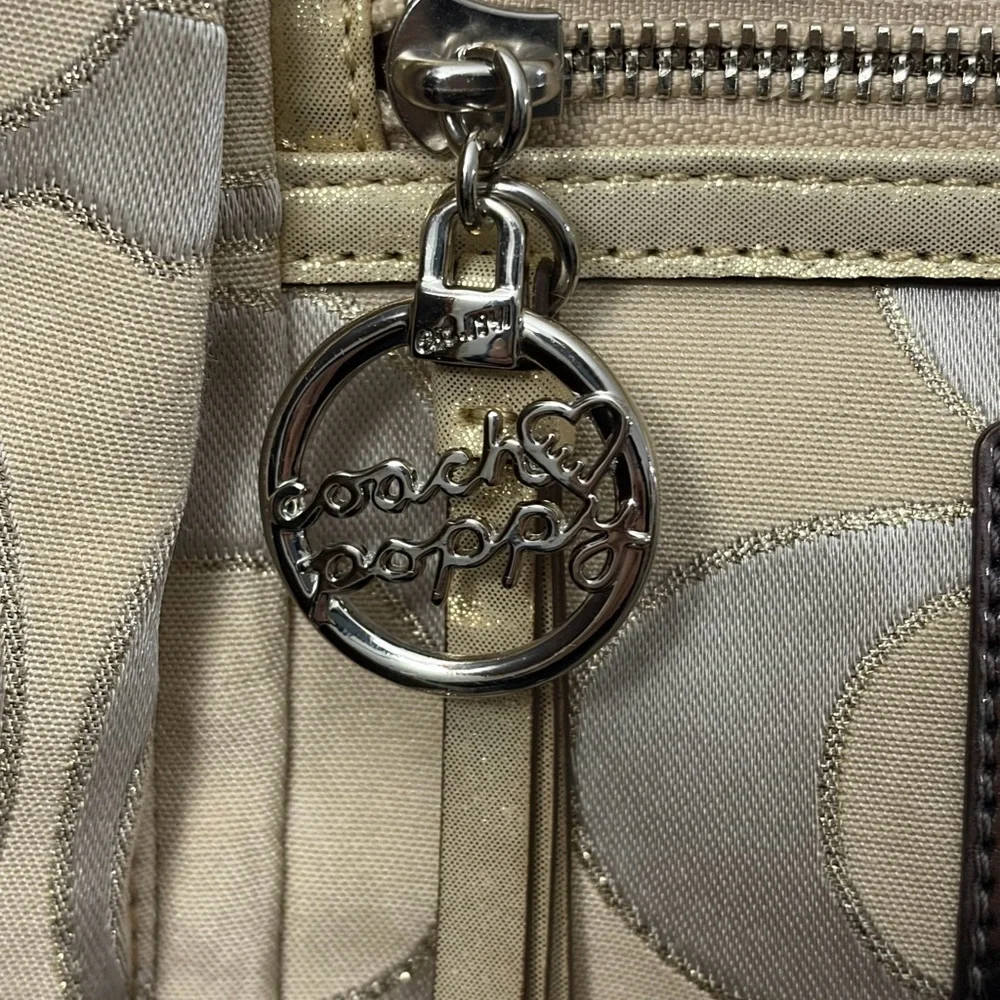Coach Poppy Beige and Gold Signature Tote Style 16289